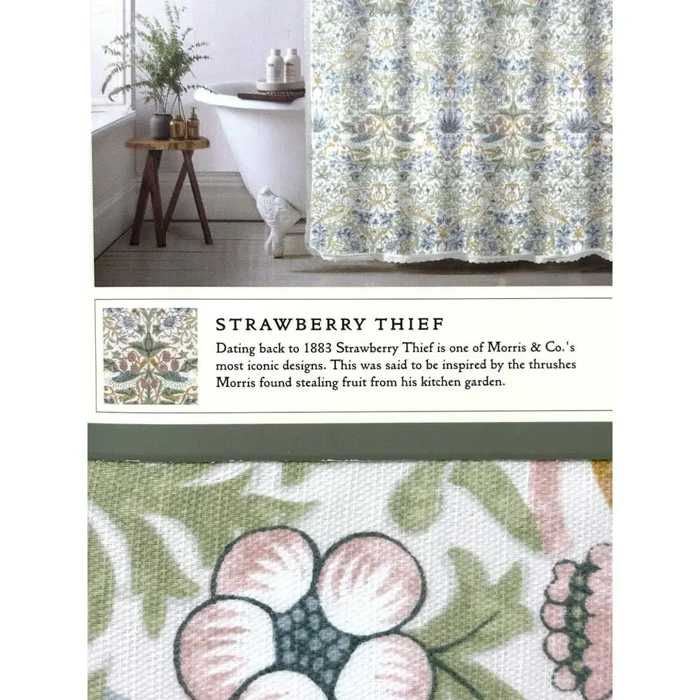 William Morris & Co Bird Strawberry Thief Shower Curtain Fabric 72x72” Pink Blue